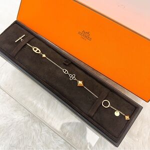 Hermes Ronde Rose Gold Multi Charm Chain Bracelet